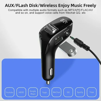 Auto FM Saatja, Bluetooth 5.0 AUX-Vabad Auto Dual Auto Kit Auto Laadija USB-Modulaator) MP3 FM Juhtmevaba Player