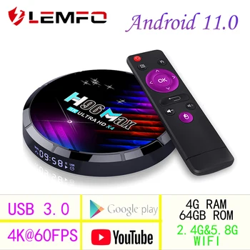 Lemfo H96 Max Smart Tv Box Android 11 8K Dekodeerida Videot 2.4 G&5.8 G WIFI 4K60FPS HD Youtube, Google Play 4G 64GB Kiip S905 X4 Set-top