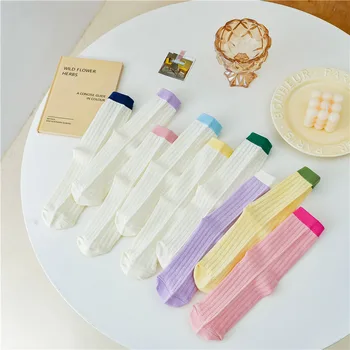 Candy värvi sokid naiste ja tüdrukute suvine õhuke hingav võrgusilma puuvillased sokid värviga õmblemine Jaapani korea hunniku sokke