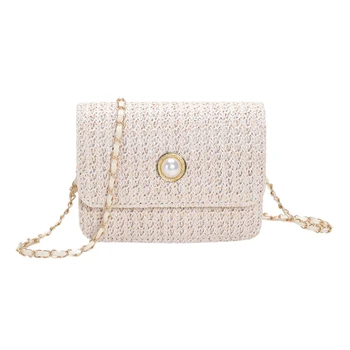 Naiste Square Messenger Bag Tüdruk kvaliteetse Suur Kott Õled Koolikott Kotid PU Pearl/daisy Decor Mood Suvel Rannas Puhkust