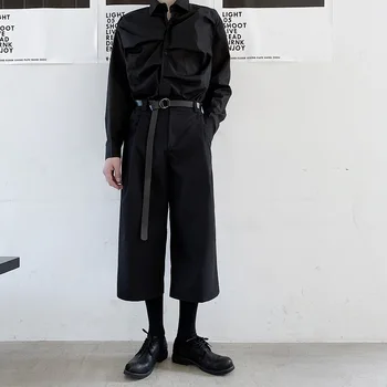 2023Men Streetwear Püksid Jaapan Casual Fashion Karajuku Vintage Vasika-pikkus Mees Hip-Hop Must Lai Jalg Lühike Sobiks Pant Püksid