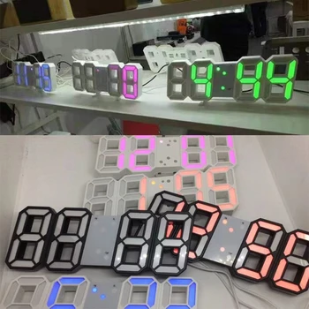 3D LED Digitaalne Äratuskell Hõõguv öörežiim Heledus Reguleeritav Elektrooniline Seina Riputamise Tabel Kell 24/12 Tundi Ekraan M6CE