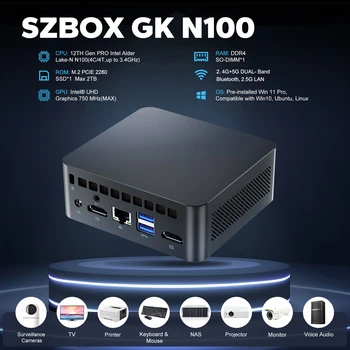 SZBOX GK N100 N95 Mini PC Windows 11 PRO DDR4 NVME SSD 2,5 G LAN 2.4 G 5G Dual WiFi Bluetooth-USB3.2 Dual Display Mini Arvuti