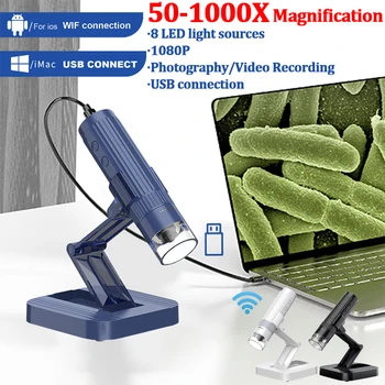 1000X Digitaalne Mikroskoop Kaamera 2in1 USB+WIFI Kaasaskantava Elektroonilise Mikroskoobi 8 LED Luup Naha Testimine mobiiltelefoni Remont