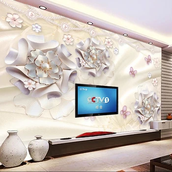 Kohandatud Suurus Seinamaaling Tapeet 3D Luksus Roosa Ehted, Lilled, Liblikas Fresko elutuba, Magamistuba Taustaks Seinale Home Decor Plakat