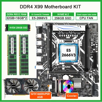 X99 G2 Emaplaadi KIT LGA2011-V3 E5 2666 Protsessor V3 32GB (2*16 GB) Mälu 256GB M. 2 SSD GTX1660S 6GB videokaart CPU Cooler