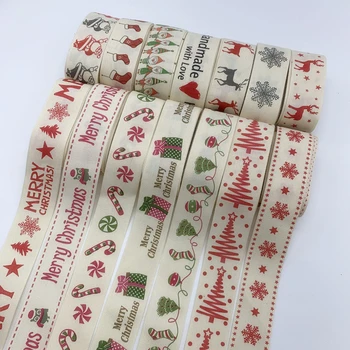 5Yards 25mm Christmas Ribbon Käsitöö Disain Trükitud Puuvillane Pael Õmblemine Kangast jõuluehe Kingituste pakkimine