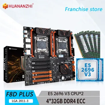HUANANZHI-placa baasi X99 F8D PLUSS LGA-2011-3 XEON X99 con Intel E5 2696 V3 * 2 con 4x32G DDR4 RECC, kit combinado de memoria