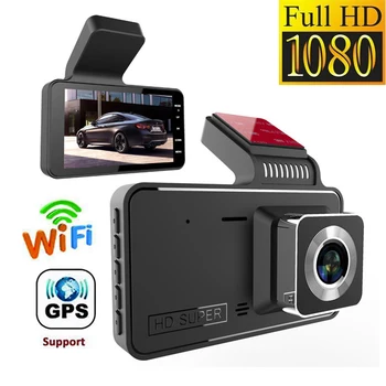 Car DVR WiFi Full HD 1080P Kriips Cam Tagumine Kaamera Vaade Auto videosalvesti Öise Nägemise Auto Dashcam Kaamera GPS Tracker Must Kast