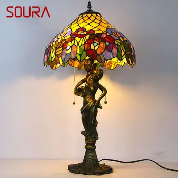 SOURA Tiffany Tabel Lamp LED Loominguline Peen Värvi Klaasist Laud Kerge Decor Kodus Uuring Magamistuba Hotel Öö