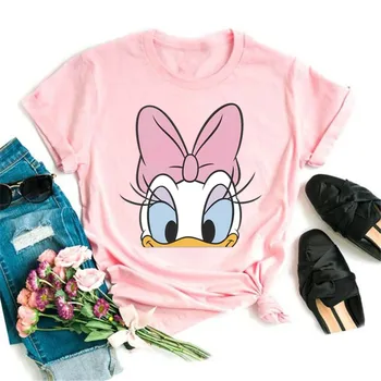 Disney Mood Armas Daisy Duck Cartoon Prindi Vabaaja Roosa Naiste T-Särk O-Kaeluse Tops Lühikesed Varrukad Lahti Tee Särk