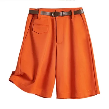 Tahke Oranži Värvi nööpidega Lahti Bermuda Püksid Naistele Naiste Suvised lühikesed Püksid Naiste Vabaaja Kõrge Vöökoht Lühikesed Püksid Naine