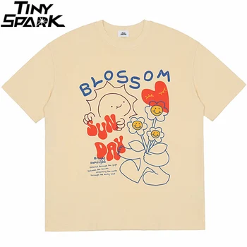 Hip-Hop Streetwear Tshirt Harajuku Õis Print T-Särk 2023 Mehed Suvel Lühikese Varrukaga T-Särk, Lilleline Roheline Valge Tops Tees