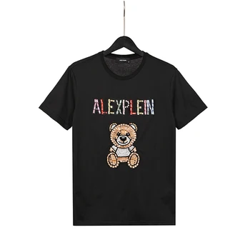 AlexPlein TShirt Multikas 100% Käsitsi valmistatud Teddy Bear Pärlitega Tikand 2022 Meeste Riided Fashion ümber Kaela Lühikesed Varrukad Partywear