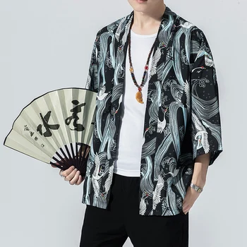Streetwear Meeste Suvel Prindi Särgid Jaapani Stiilis Meeste Mood Avatud Õmblema Liiga Meeste Naine Särgid, Vabaaja Suur Suurus 5XL