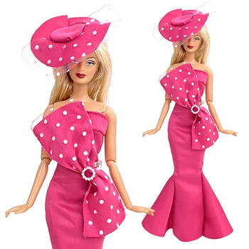 NK 1 Sätestatud Noble Princess Rose Slim Fit Fishtail Seelik Osaline Kostüüm Mood Kleit + Müts Barbie Tarvikud Mannekeeni Tüdruk Kingitus 9X
