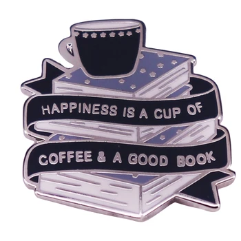 C4365 Õnn on tass kohvi ja hea raamat Prossid Sõrmed Emailiga Märgid Seljakott Denim Rinnamikrofon Teenetemärgi Ehted Kingitus