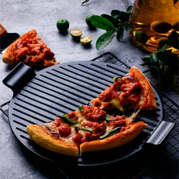 Nordic pitsa praad plaat koos käepidemega keraamilist kook magustoit sahtel hommikusöök leib plaat restoran matt must portselanist lauanõud