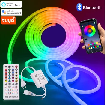 Tuya WIFI Bluetooth 220V RGB Neoon Riba Veekindel EU Pistik Kodu Aed Decor Valge elastne Lint, Lint, Räni, Tube Valgus Lamp