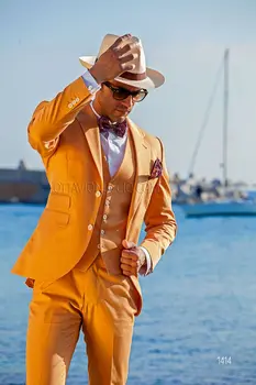 Viimane Mantel Pant Kujunduse Itaalia Orange Meeste Ülikond Slim Fit 3 Töö Smoking Ballile Sobib Kohandatud Mood Peigmees Pool Bleiser Masculino