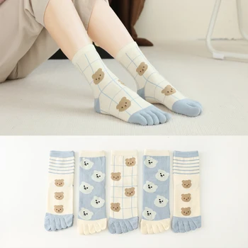 Viie sõrme Sokid Naiste Puuvillane Kevad Ja Sügis Cartoon Armas Daamid Jooga Sokid Komplekt Luksus Sokid