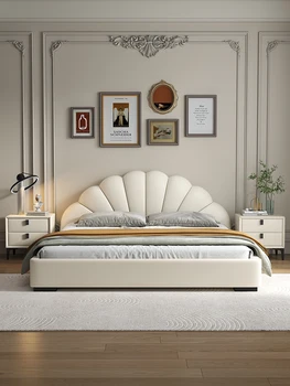Lihtne, kaasaegne Põhjamaade luksus nahast 1,8 m magamistoas voodi mööbel net punane tatami