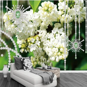 wellyu Kaasaegne minimalistlik valge lilla pärl 3D stereo ehted seina custom suur pannoo roheline tapeet de papel parede