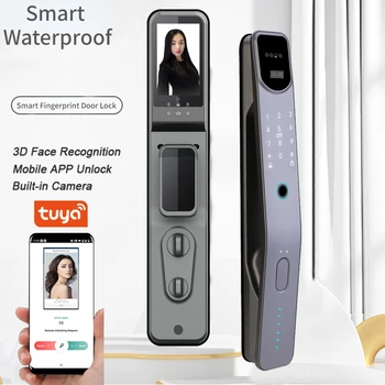 Veekindel Tuya Wifi Elektroonilise Sõrmejälgede Smart ukseluku Koos Kaamera 3D Näo Tunnustamise puldiga Anti-varguse Kodu Lukk
