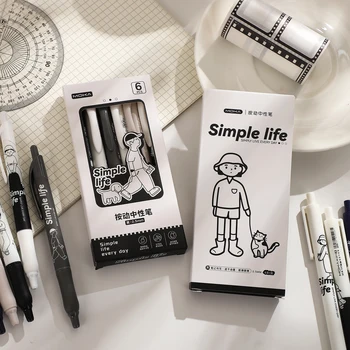 6 Tk/set Simple Life Seeria Vajutage Gel Pen Set 0,5 mm Must Quick Dry Kawaii Pen Set Loominguline DIY Õpilane Asjade Kirjatarvete